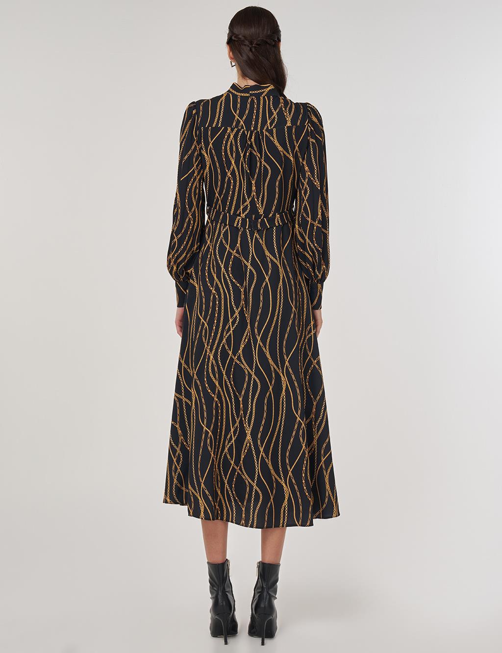 Chain Pattern Chic Dress in Black