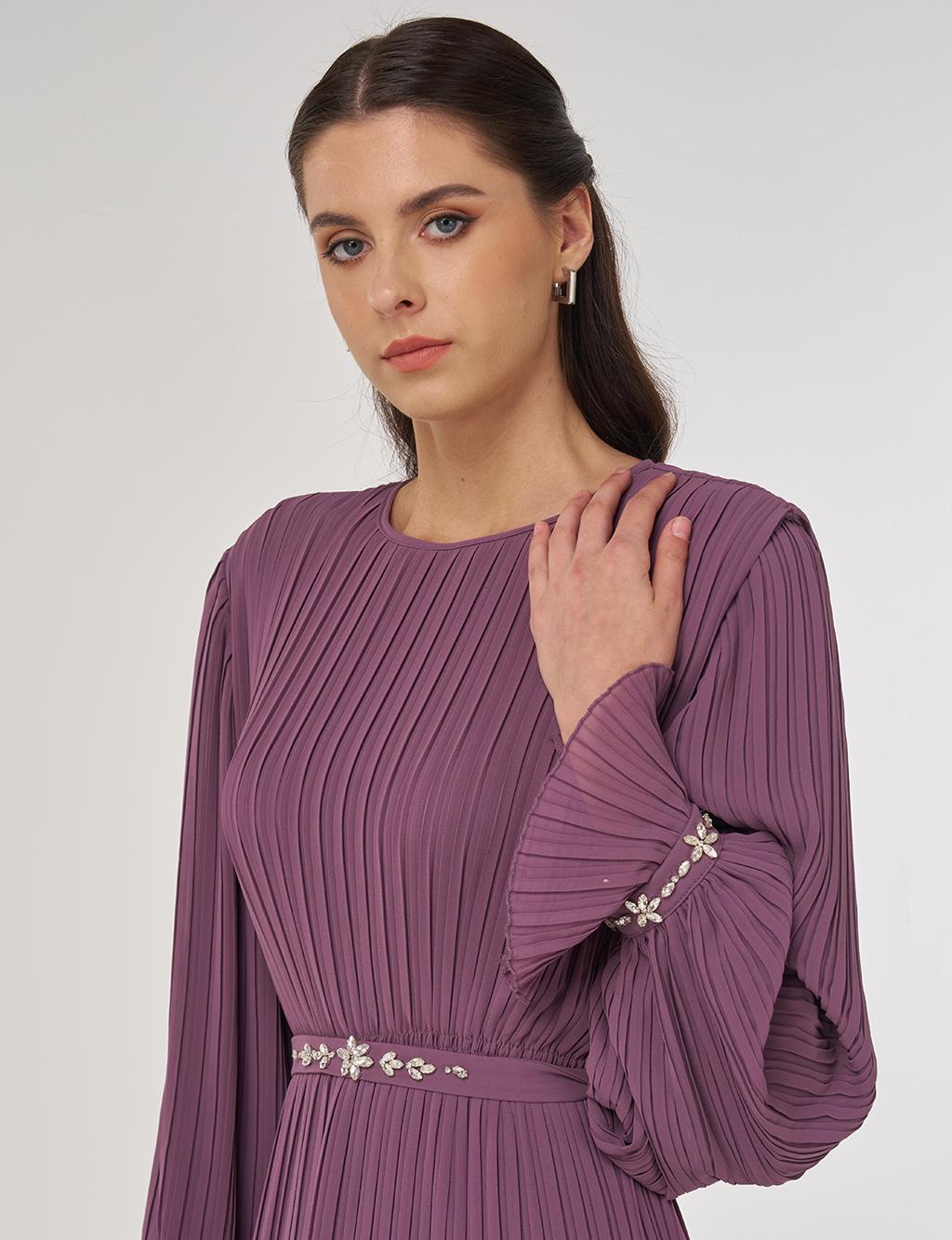 Stone-Embellished Elegant Dress in Lavender