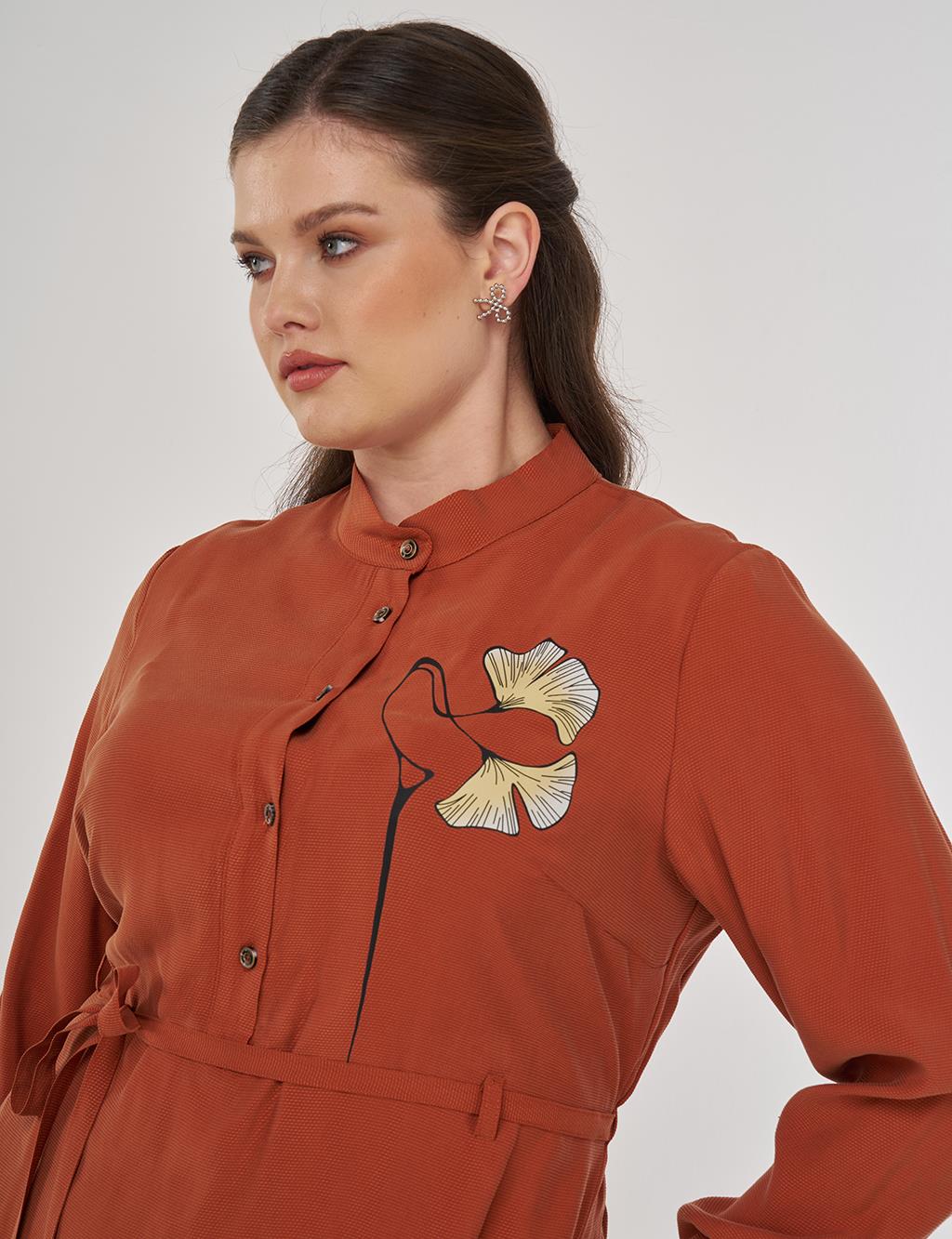Floral Printed Rayon Dress in Brick Red
