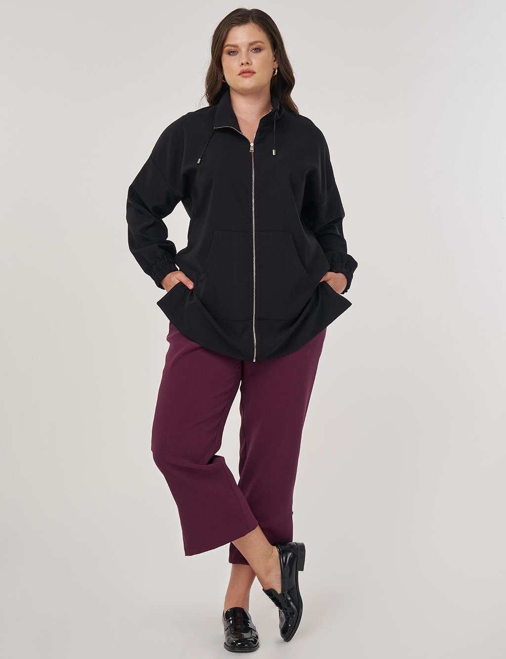 Wide Collar Zippered Tunic in Black