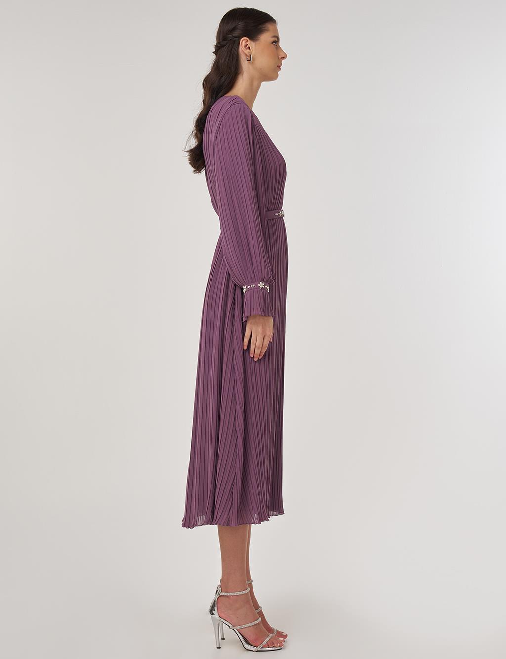 Stone-Embellished Elegant Dress in Lavender