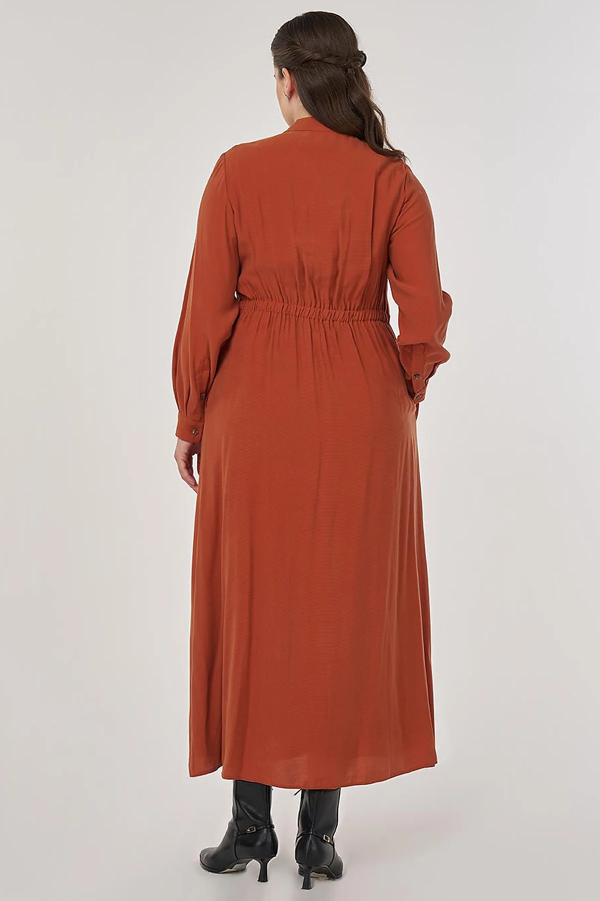Floral Printed Rayon Dress in Brick Red