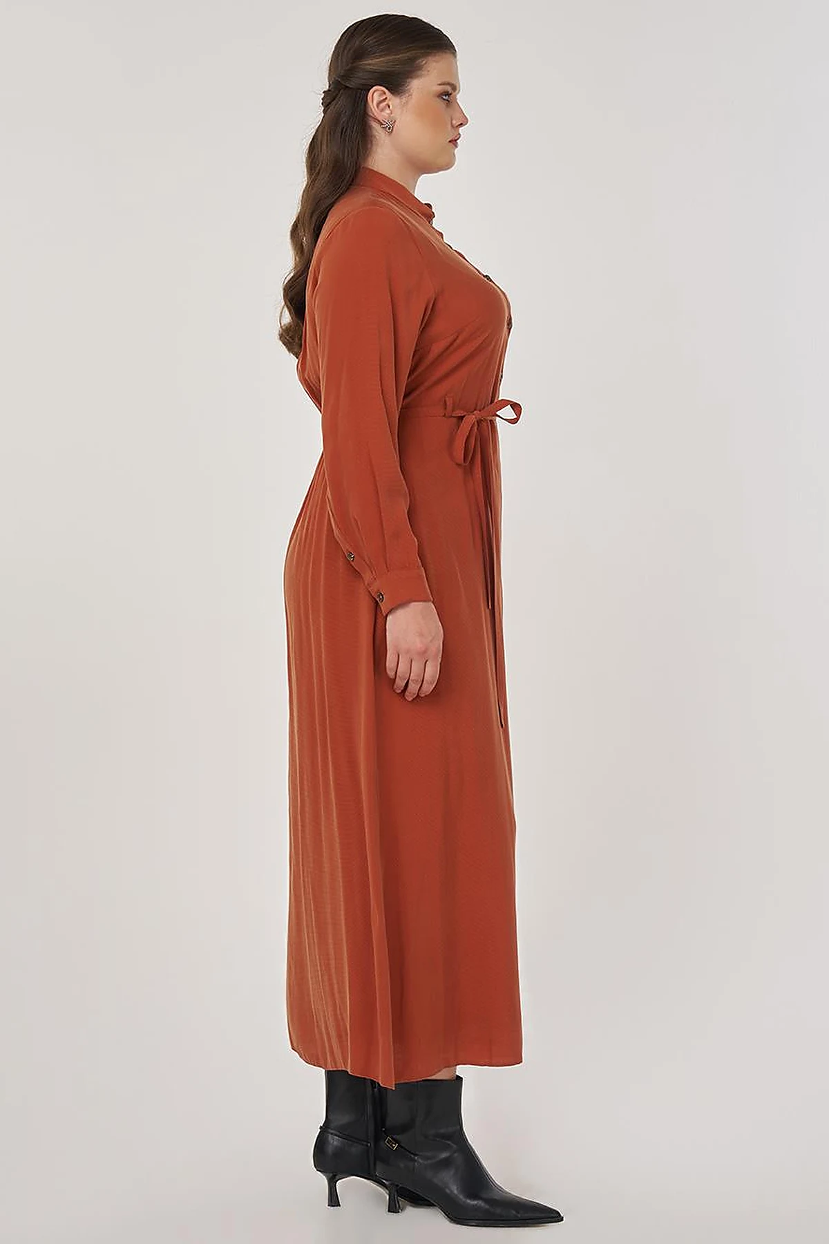 Floral Printed Rayon Dress in Brick Red