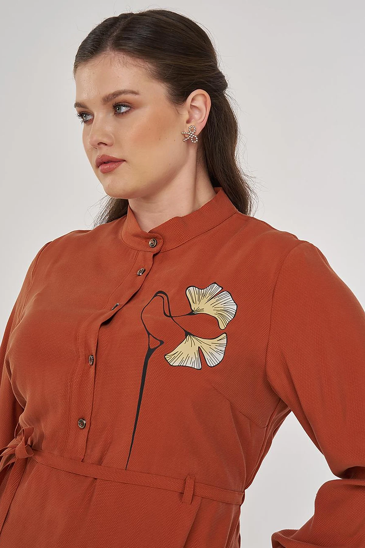 Floral Printed Rayon Dress in Brick Red