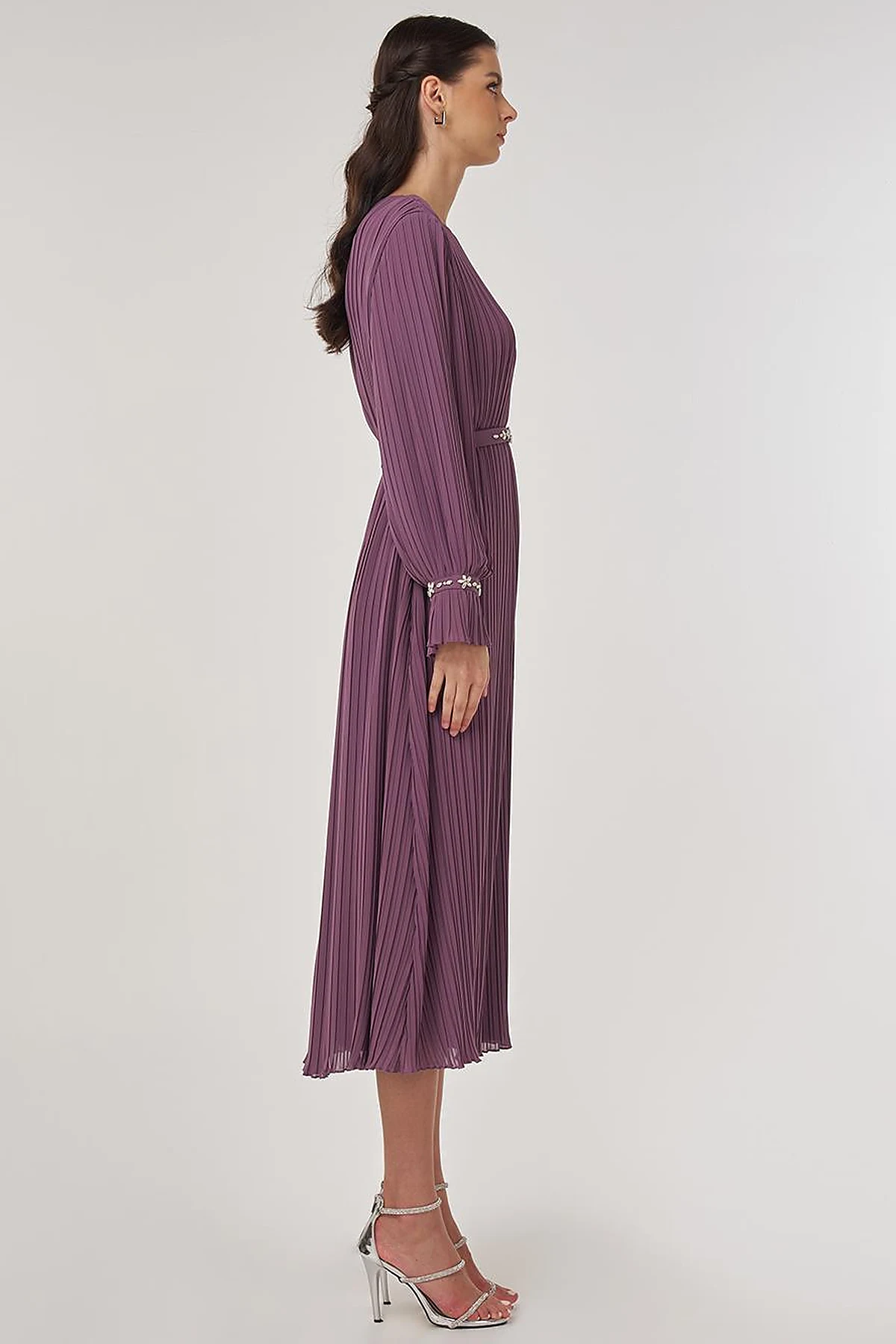 Stone-Embellished Elegant Dress in Lavender