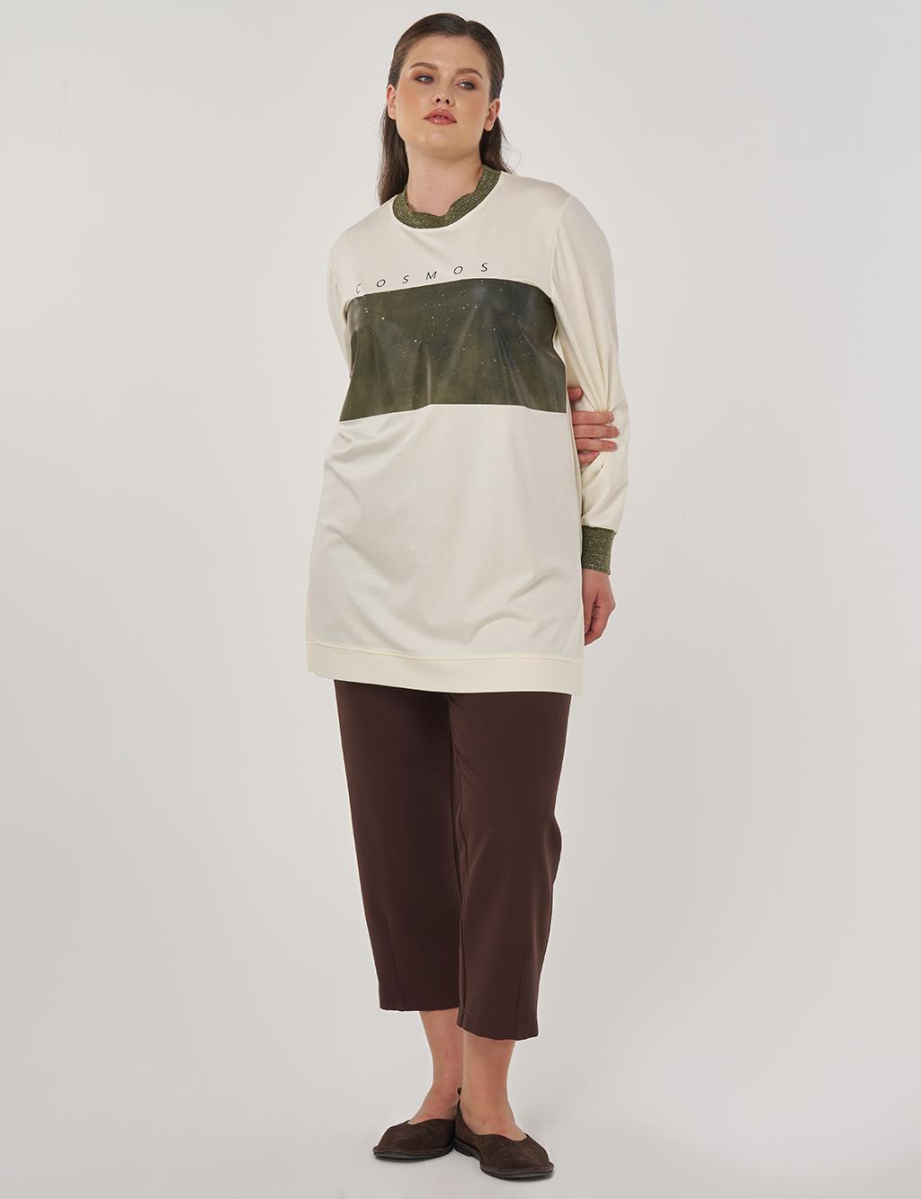 Rayon Tunic with Slogan Detail in Ecru