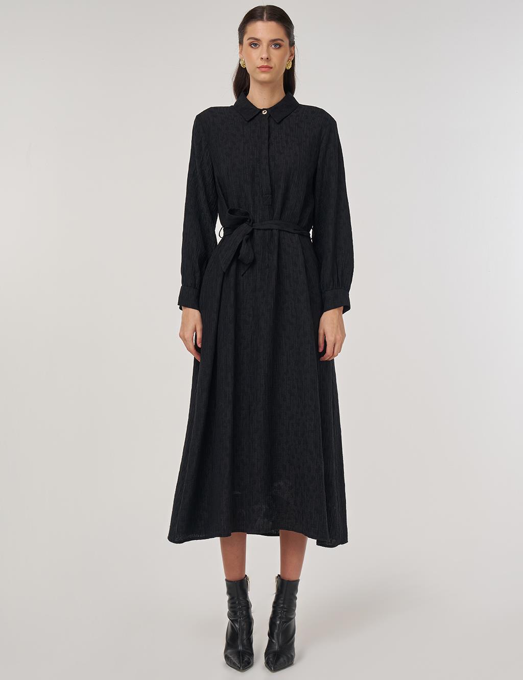 Lyocell Dress with Belt Detail Black