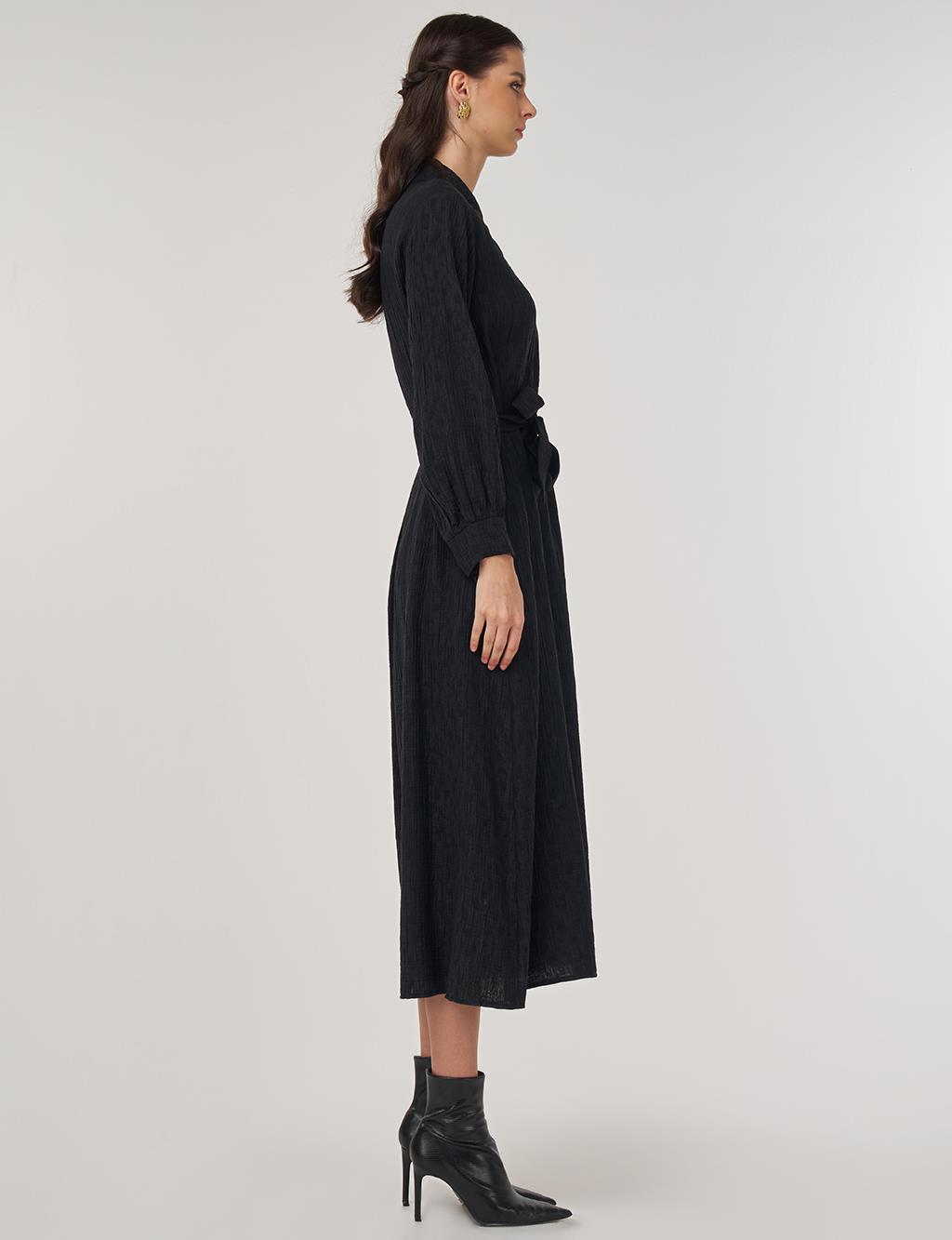 Lyocell Dress with Belt Detail Black