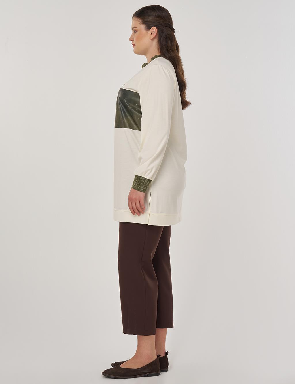 Rayon Tunic with Slogan Detail in Ecru