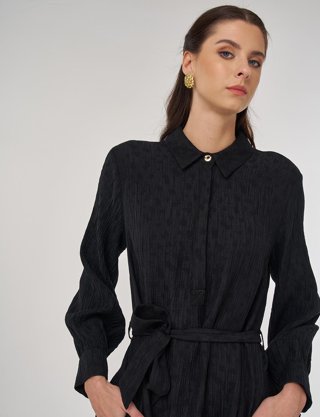 Lyocell Dress with Belt Detail Black