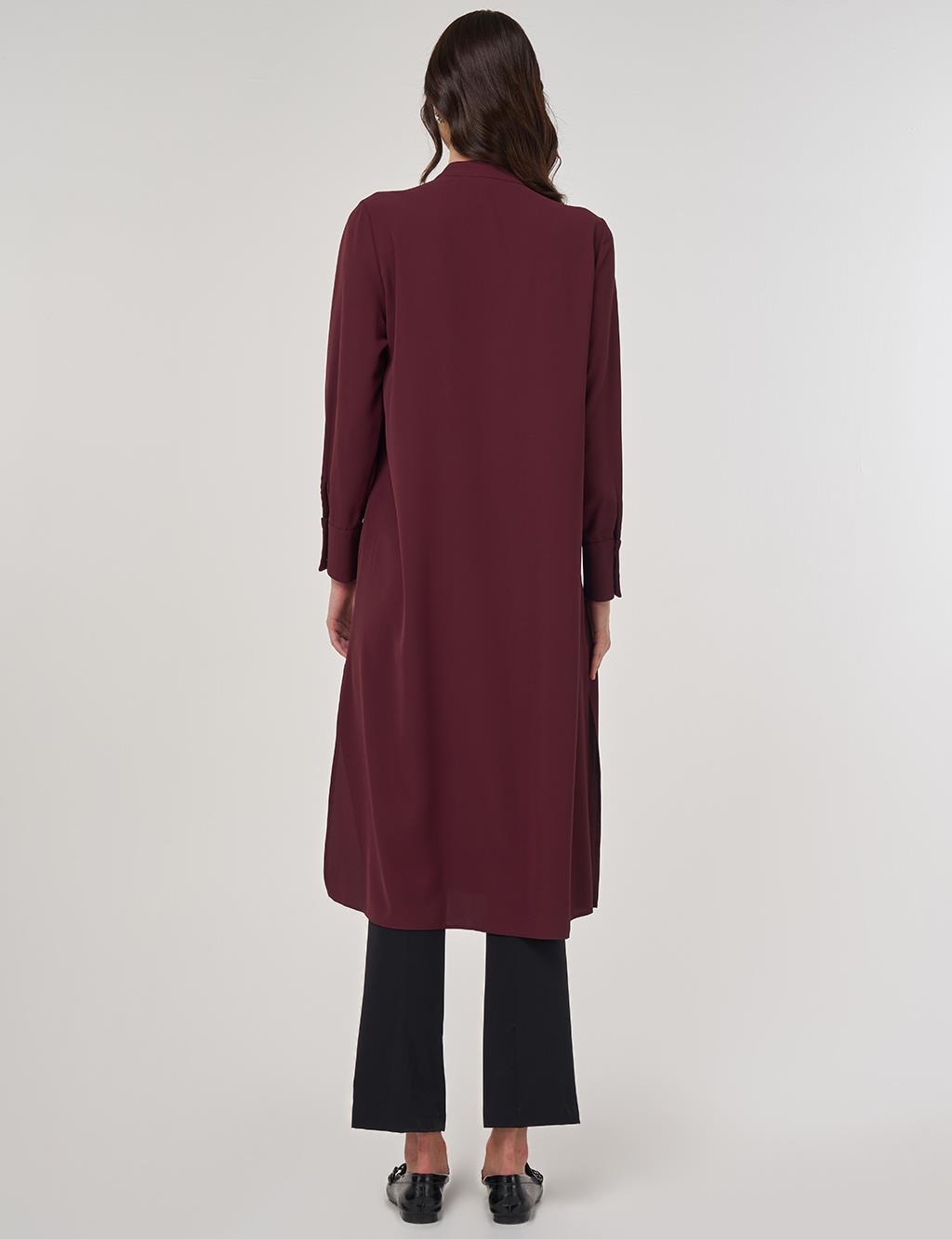Button-Detail Long Tunic Burgundy