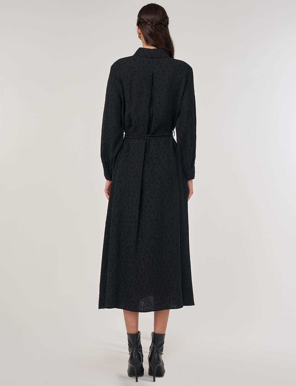 Lyocell Dress with Belt Detail Black
