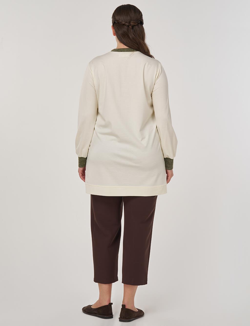 Rayon Tunic with Slogan Detail in Ecru