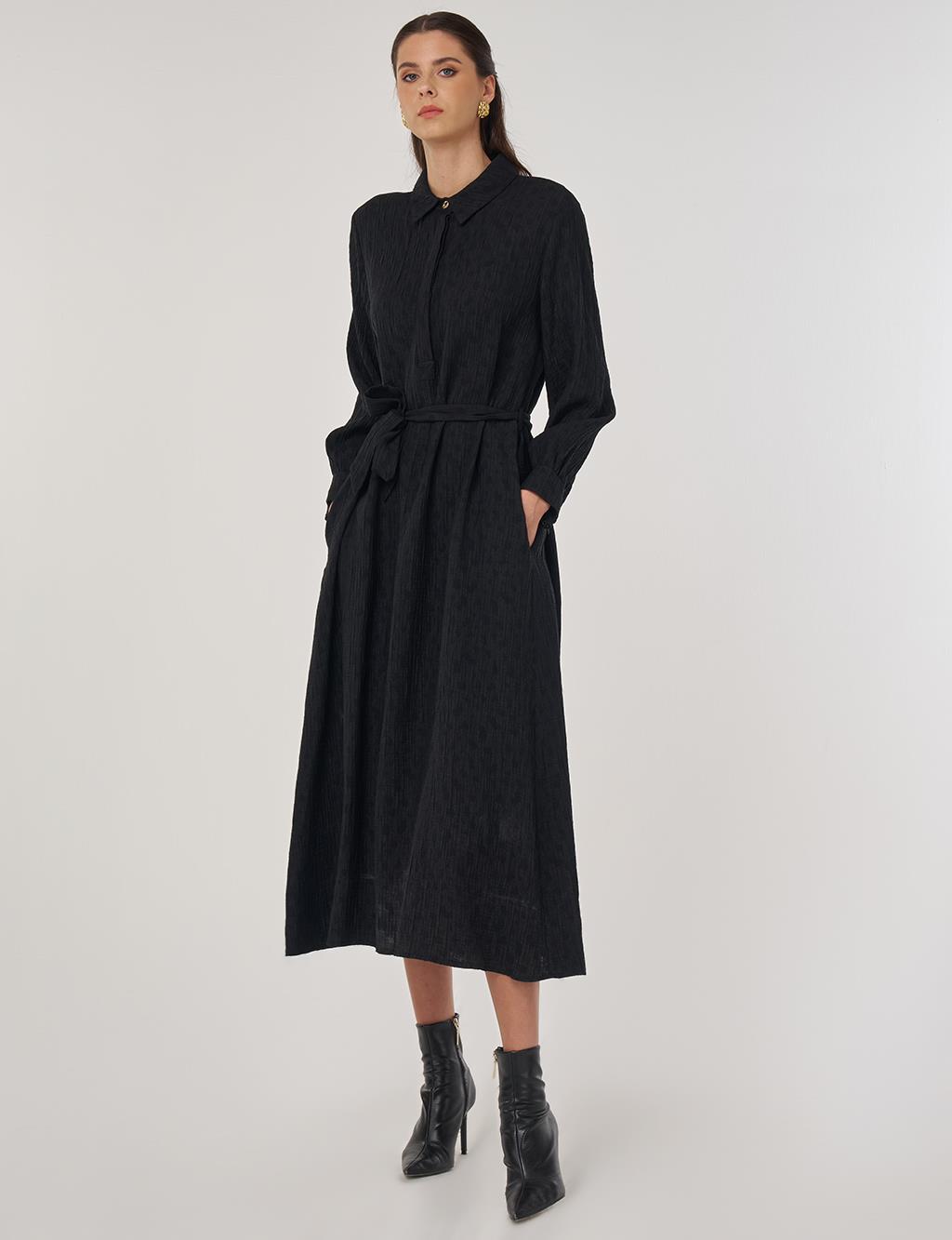 Lyocell Dress with Belt Detail Black