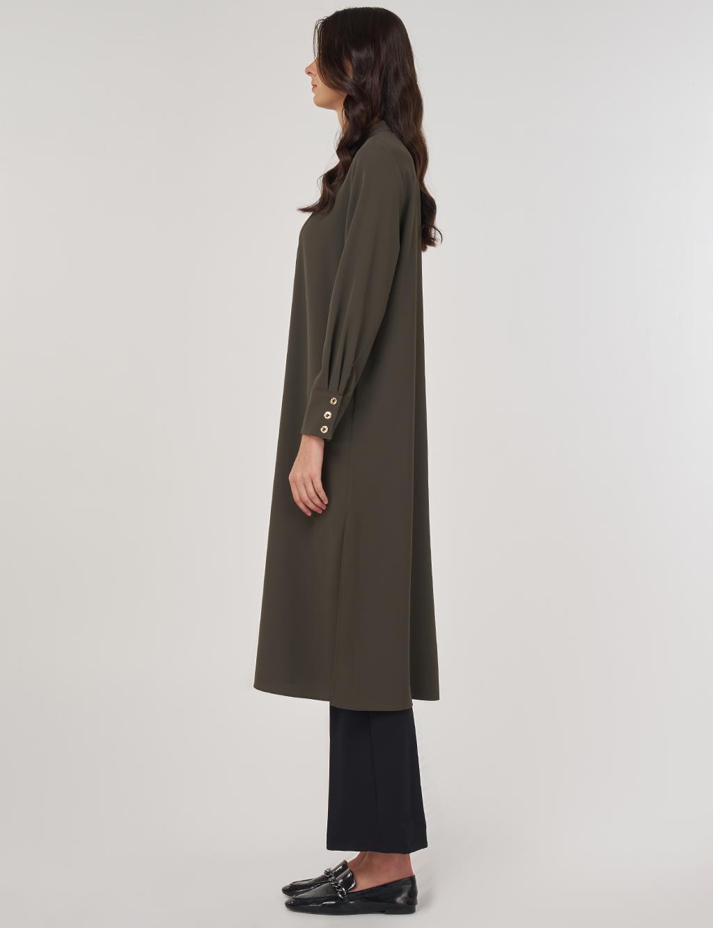 Button-Detail Long Tunic Khaki