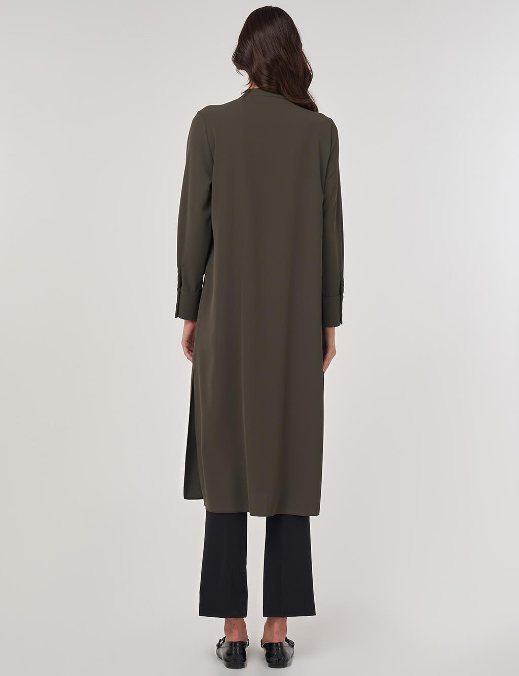 Button-Detail Long Tunic Khaki