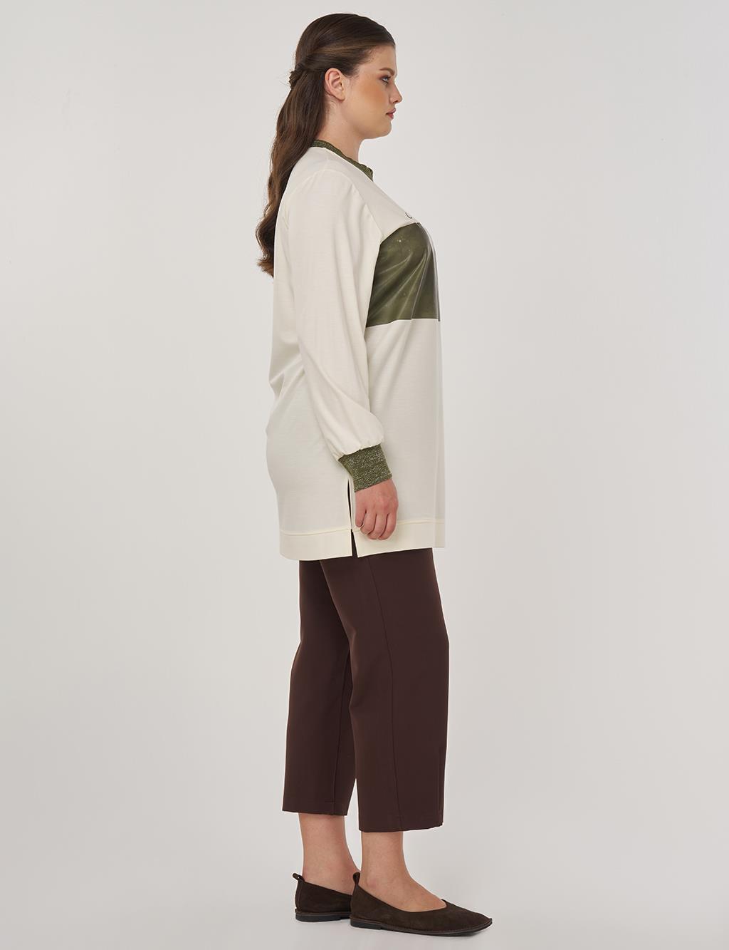 Rayon Tunic with Slogan Detail in Ecru
