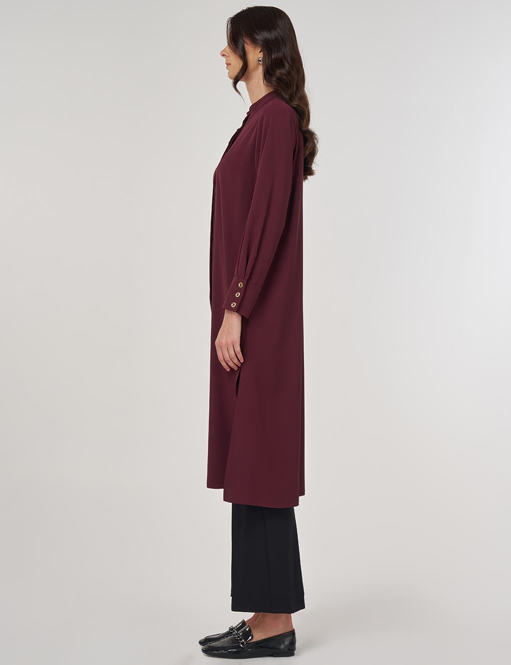 Button-Detail Long Tunic Burgundy