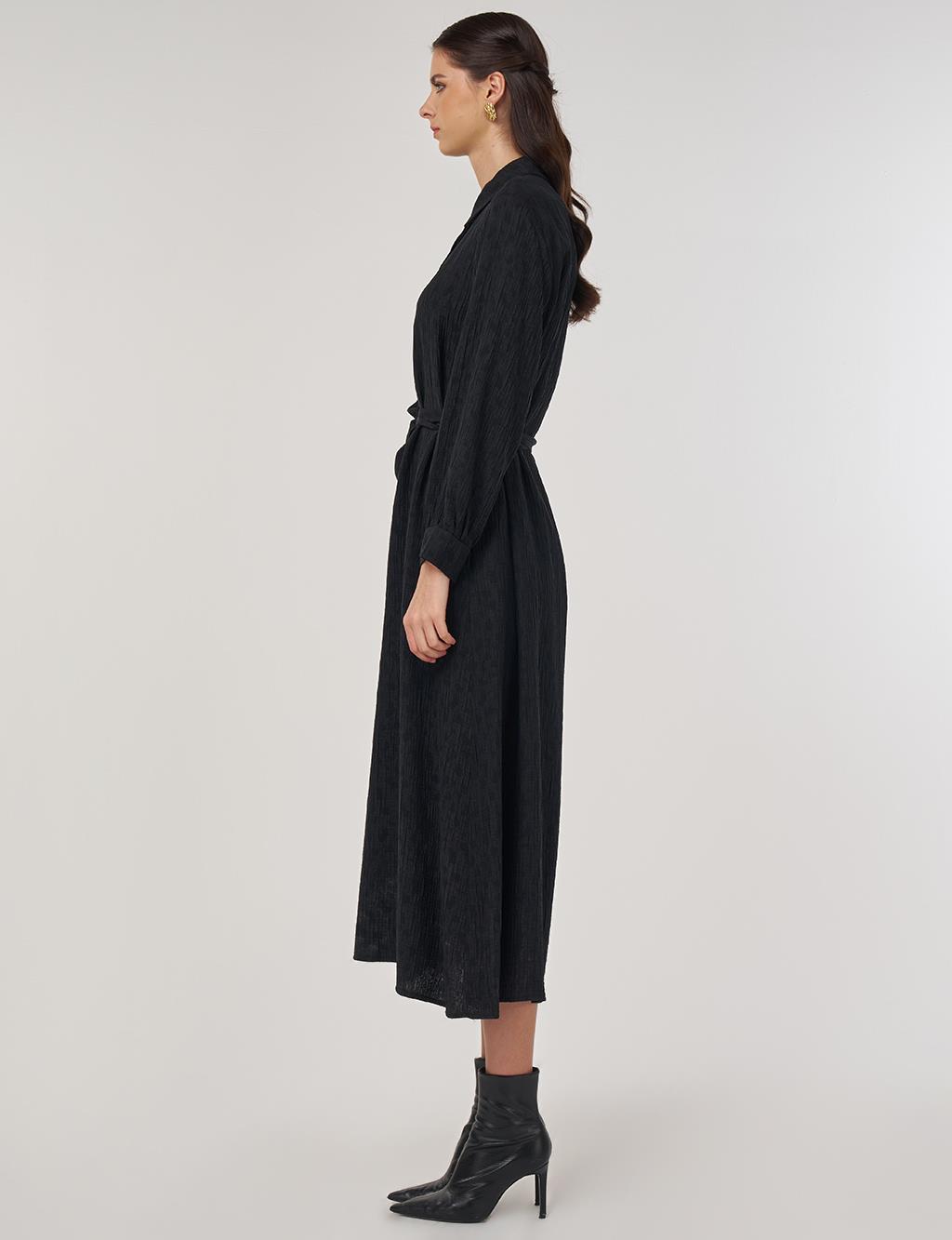 Lyocell Dress with Belt Detail Black