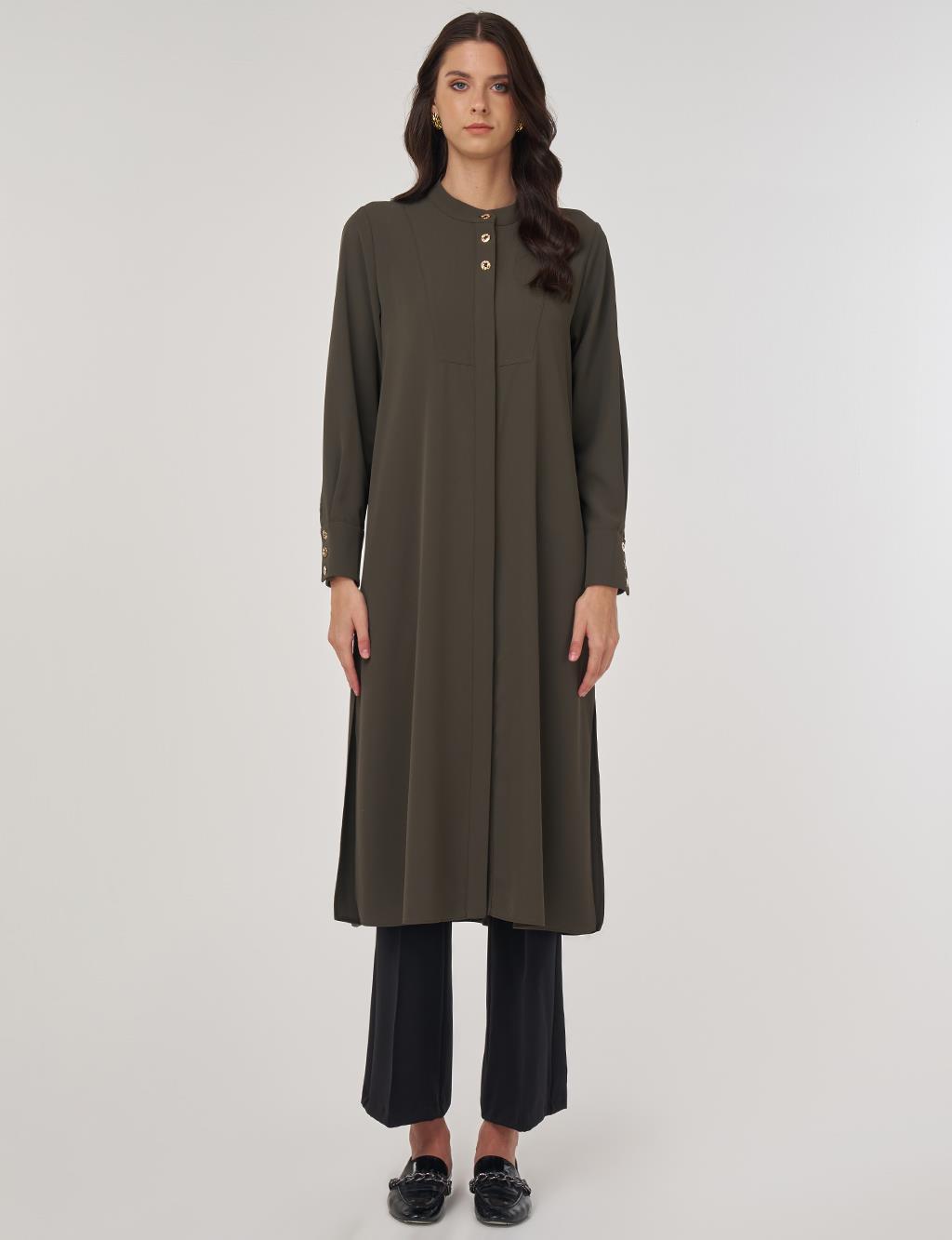Button-Detail Long Tunic Khaki