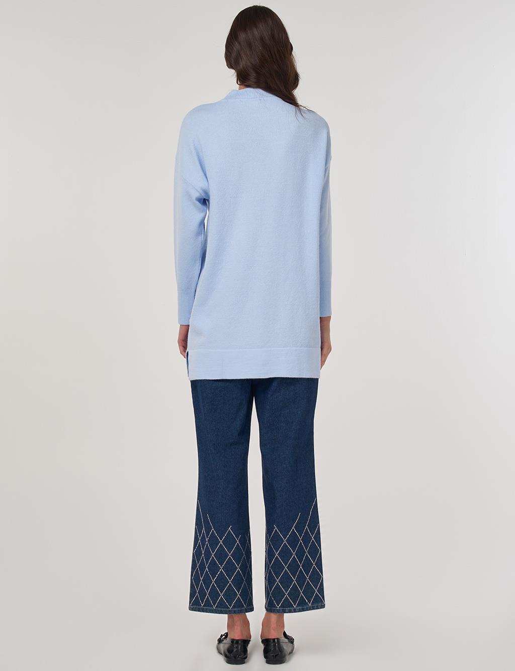 Floral Appliquéd Knit Tunic in Light Blue