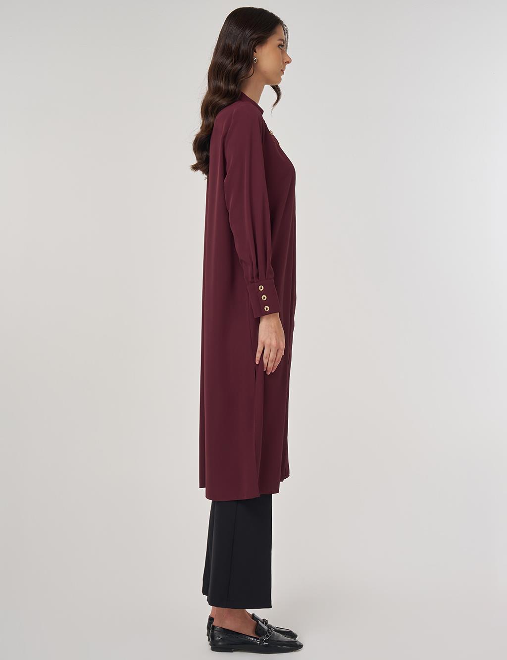 Button-Detail Long Tunic Burgundy