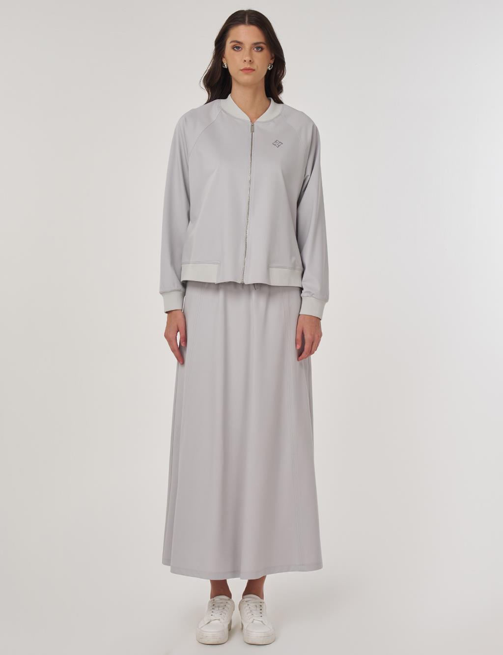 Rayon Skirt Suit in Gray