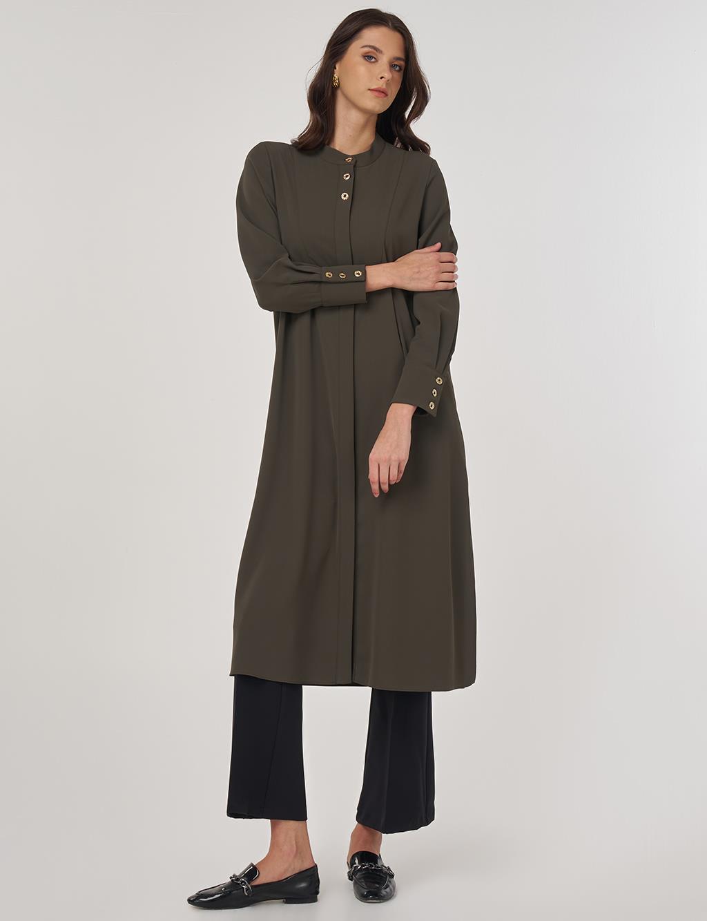 Button-Detail Long Tunic Khaki