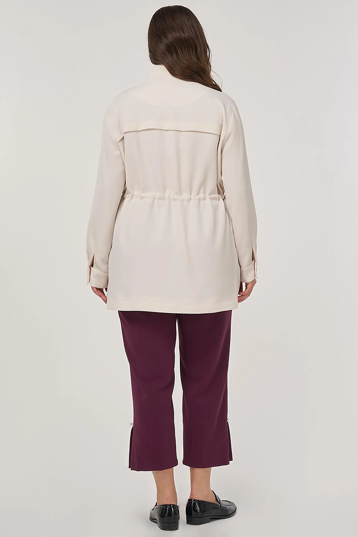 Elastic Waist Stand-Up Collar Jacket in Cream