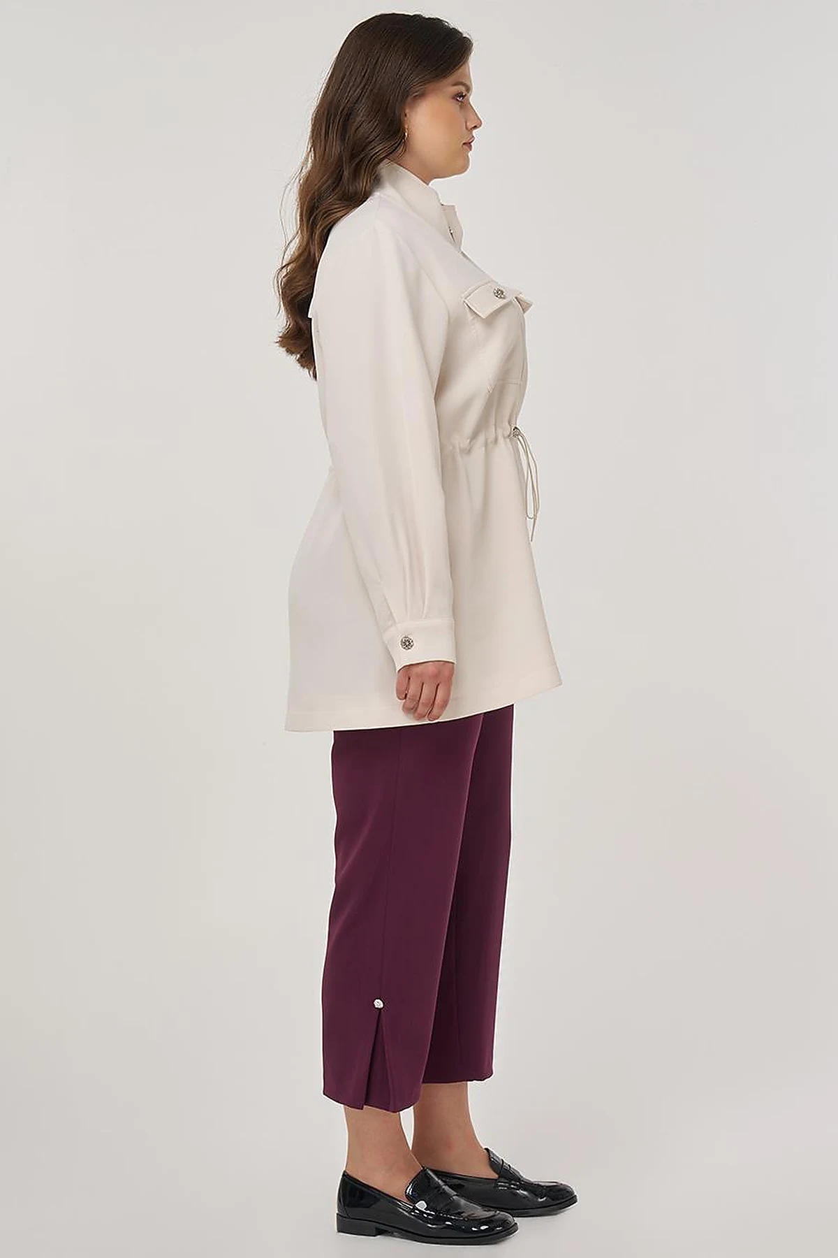 Elastic Waist Stand-Up Collar Jacket in Cream