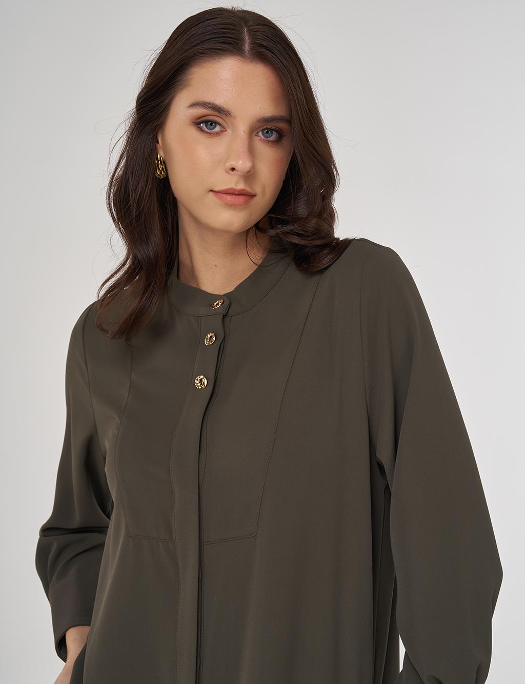 Button-Detail Long Tunic Khaki