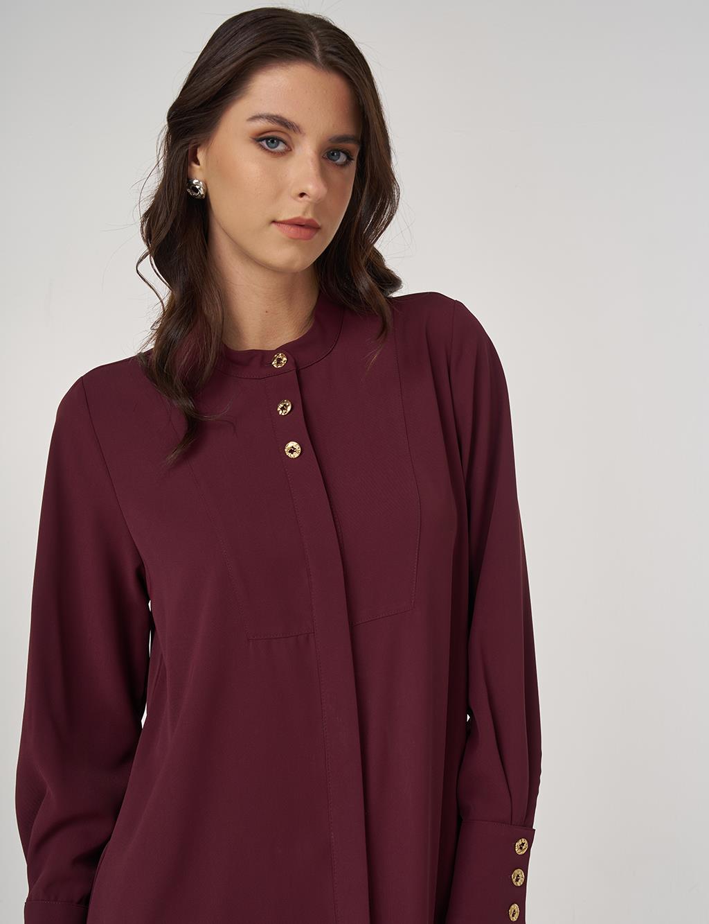 Button-Detail Long Tunic Burgundy