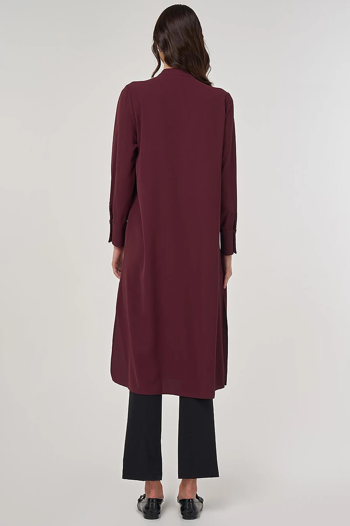 Button-Detail Long Tunic Burgundy