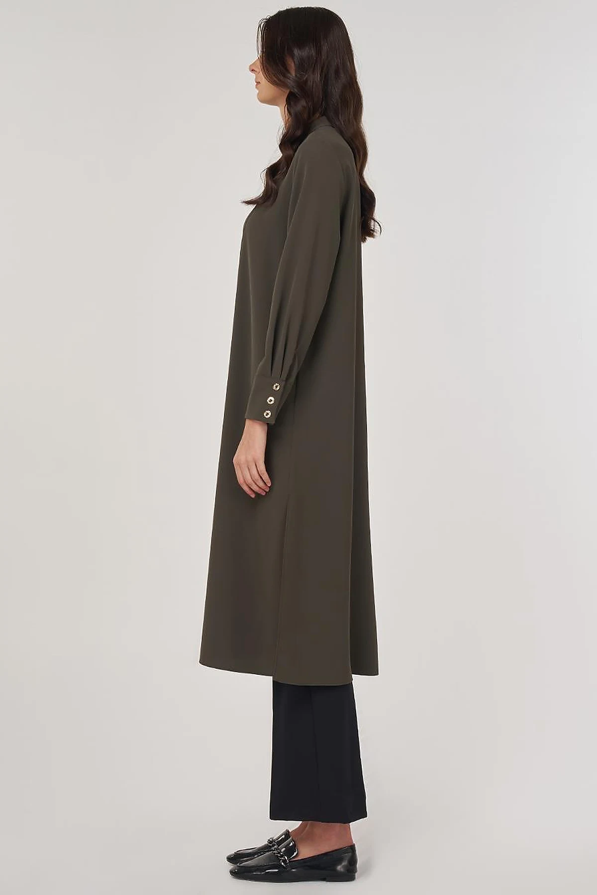 Button-Detail Long Tunic Khaki