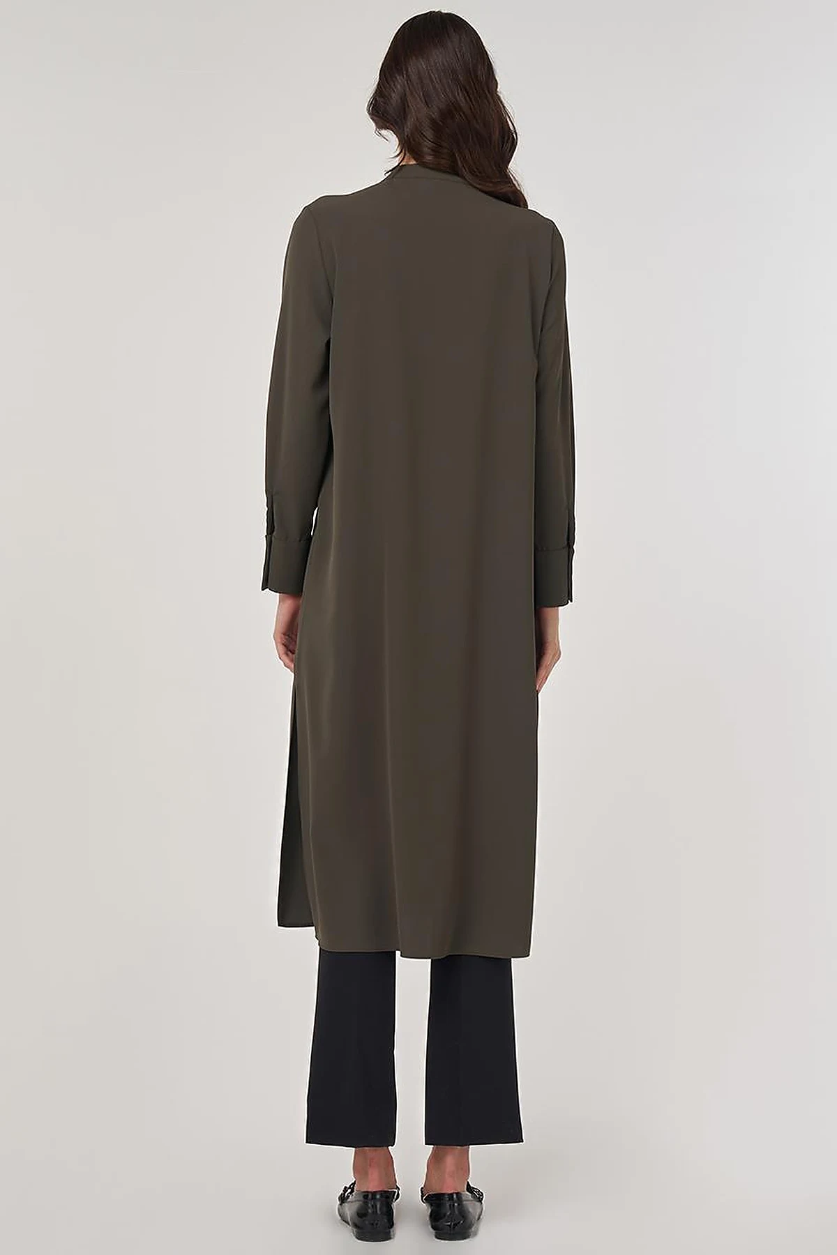 Button-Detail Long Tunic Khaki