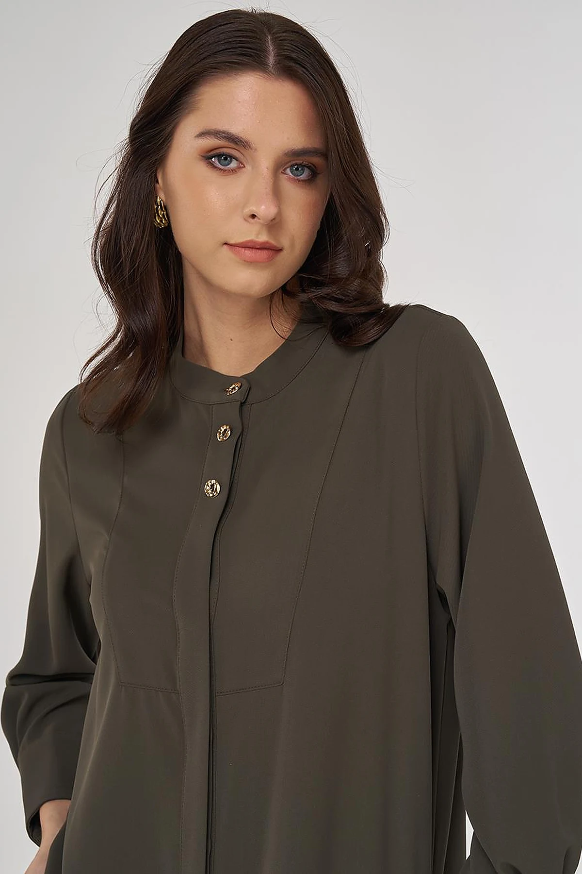 Button-Detail Long Tunic Khaki
