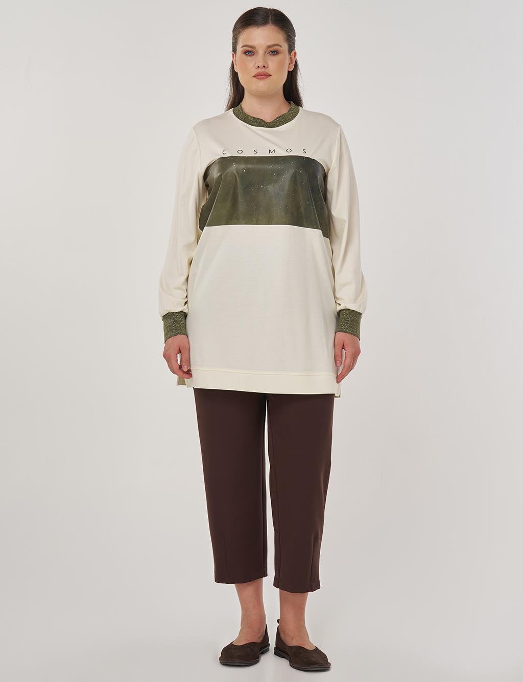 Rayon Tunic with Slogan Detail in Ecru