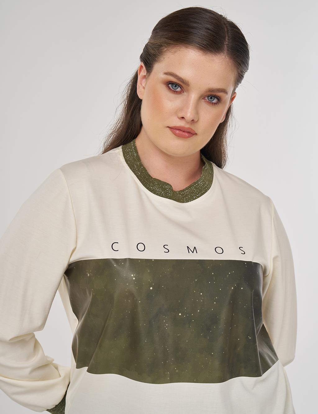 Rayon Tunic with Slogan Detail in Ecru