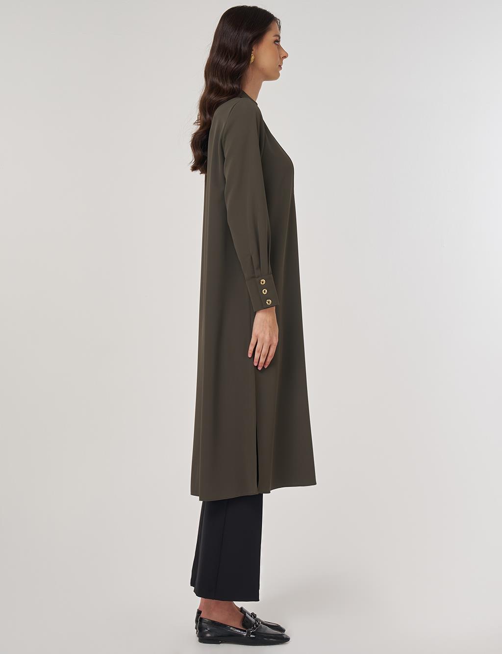 Button-Detail Long Tunic Khaki