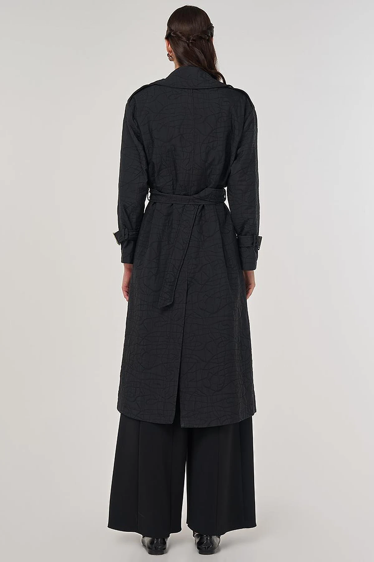 Embossed Epaulette Trench Coat in Black