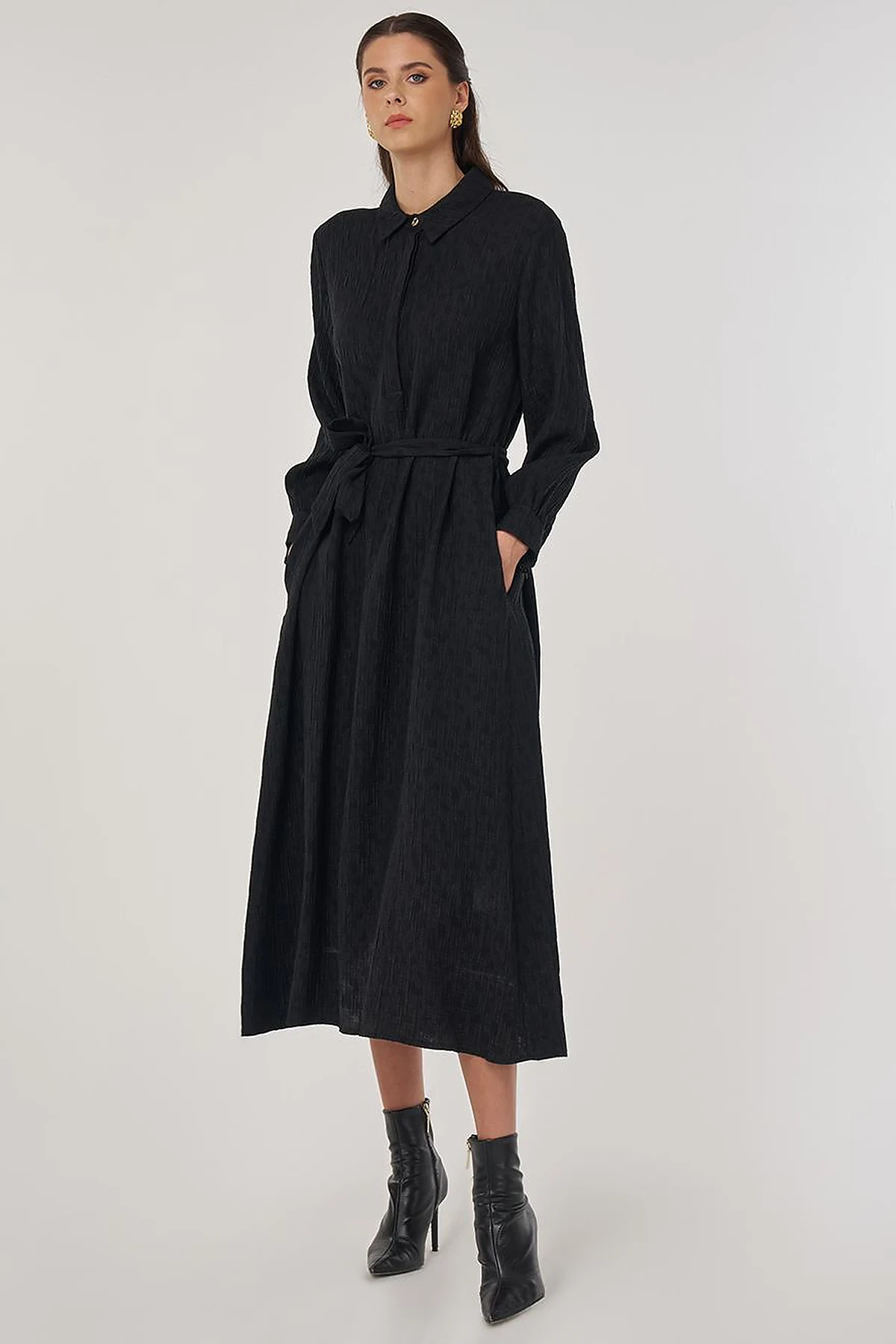 Belted Lyocell Dress Black