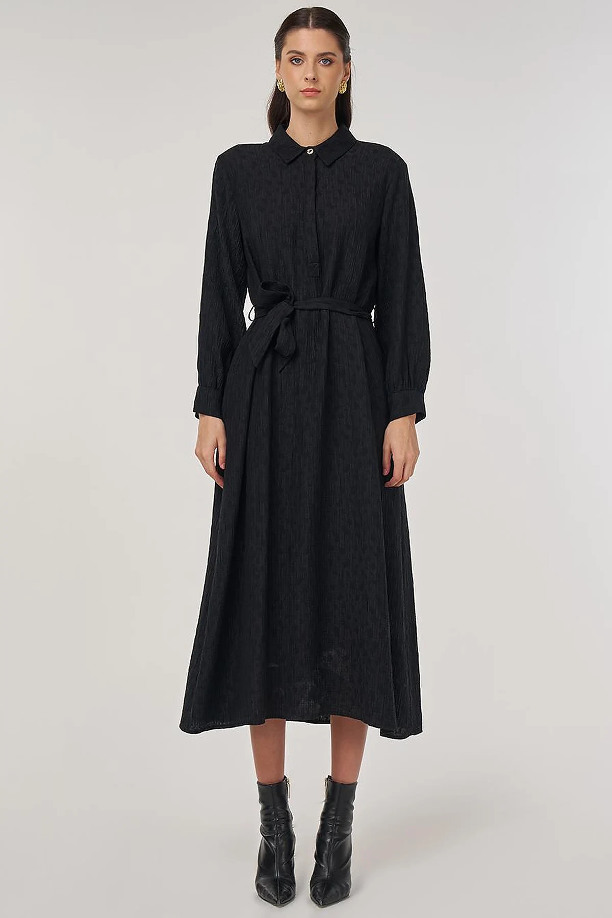 Belted Lyocell Dress Black