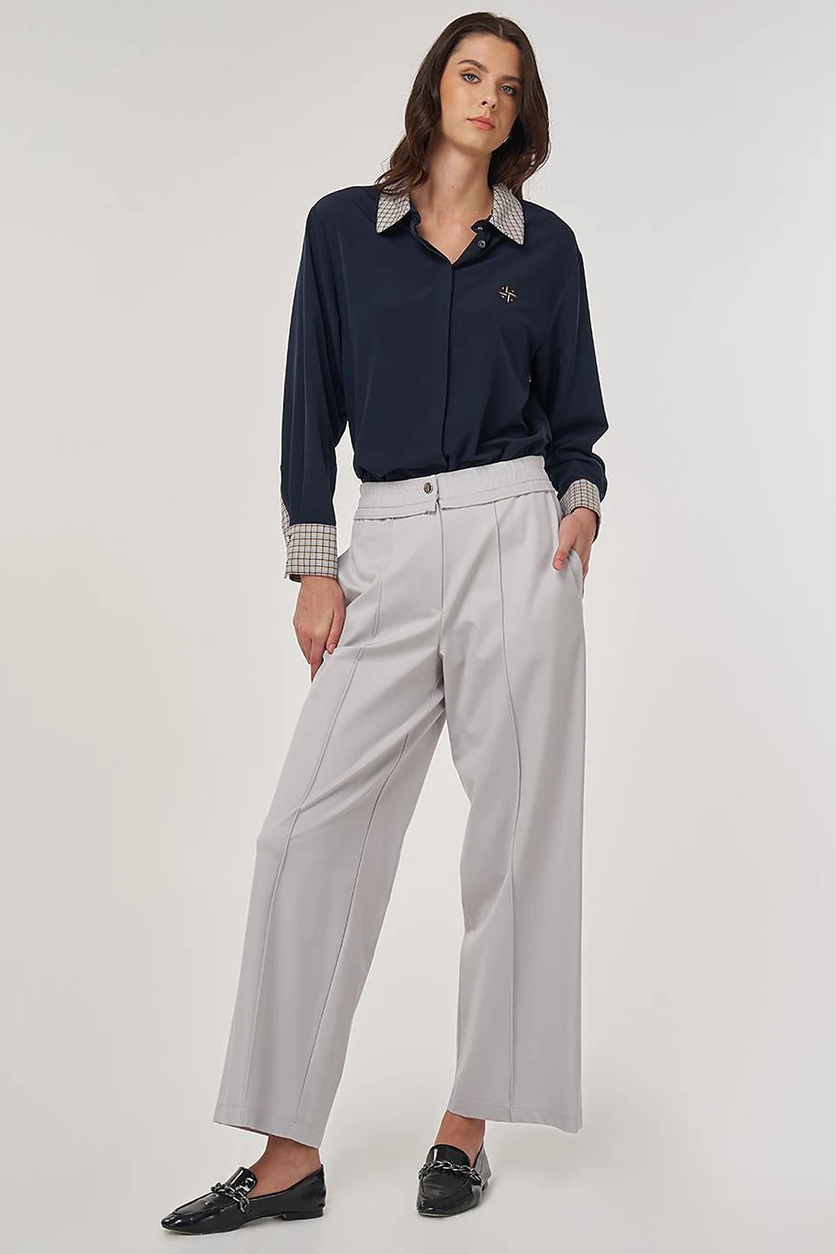 Relaxed-Fit Rayon Trousers in Gray