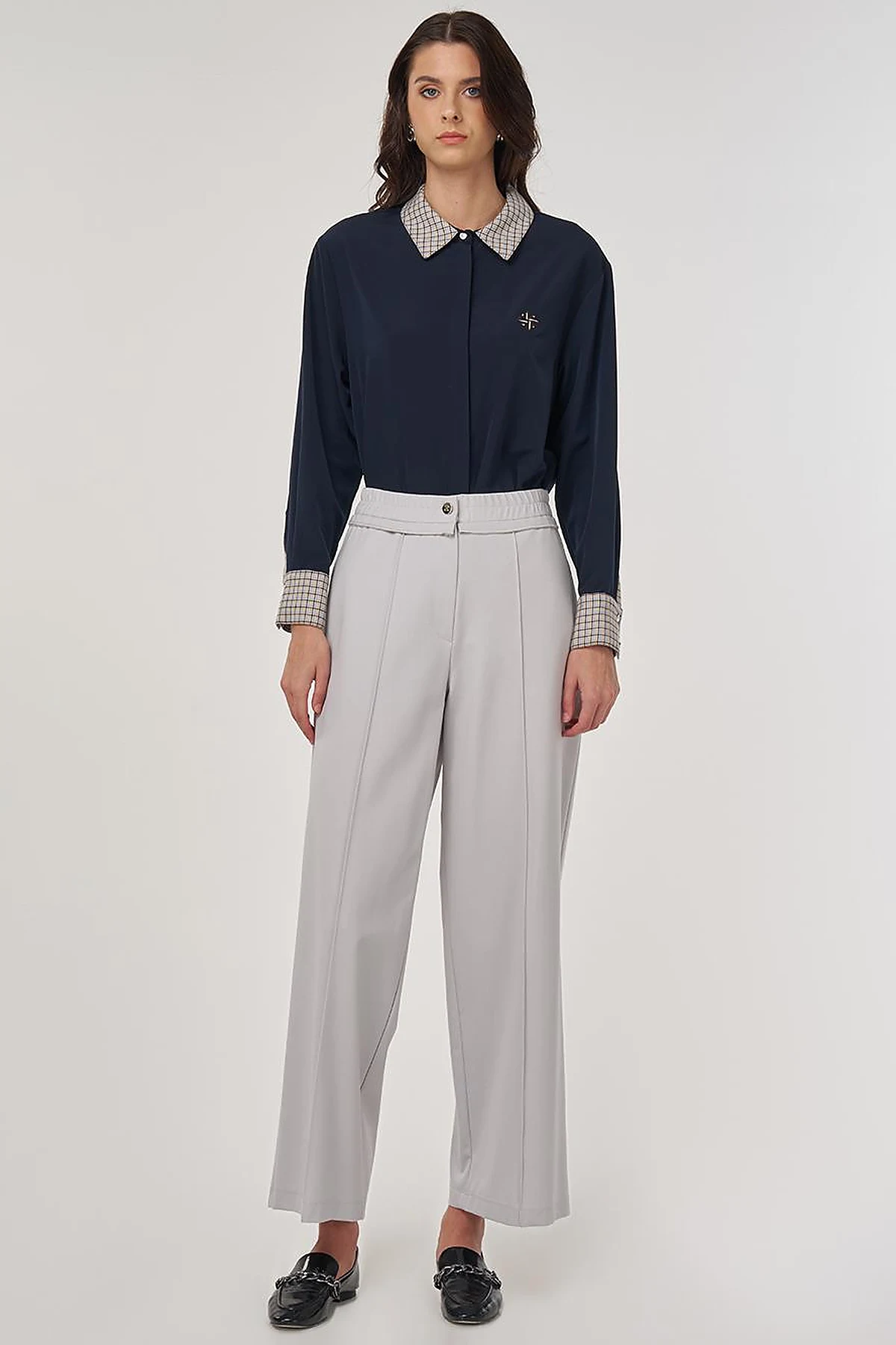 Relaxed-Fit Rayon Trousers in Gray