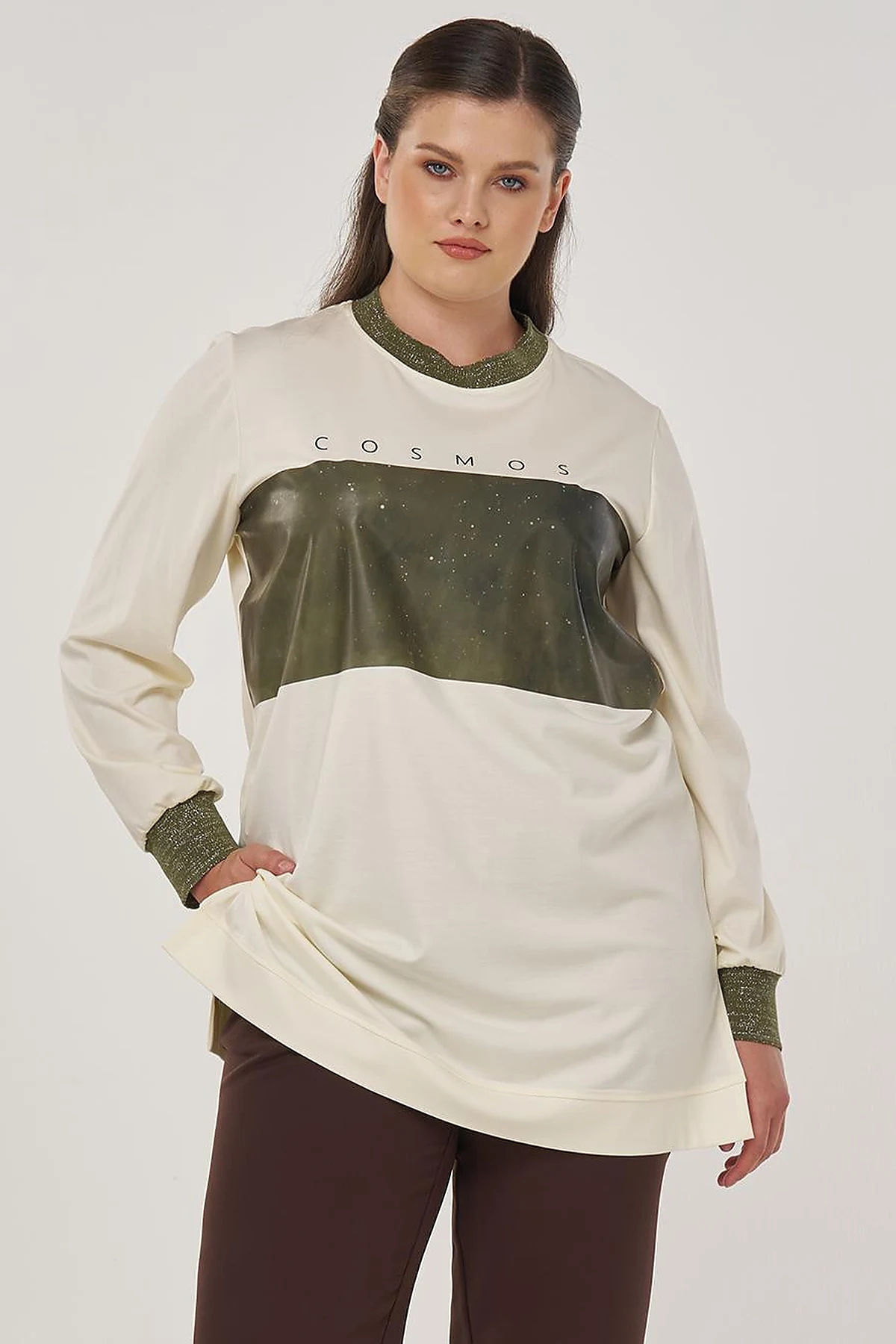 Rayon Tunic with Slogan Detail in Ecru