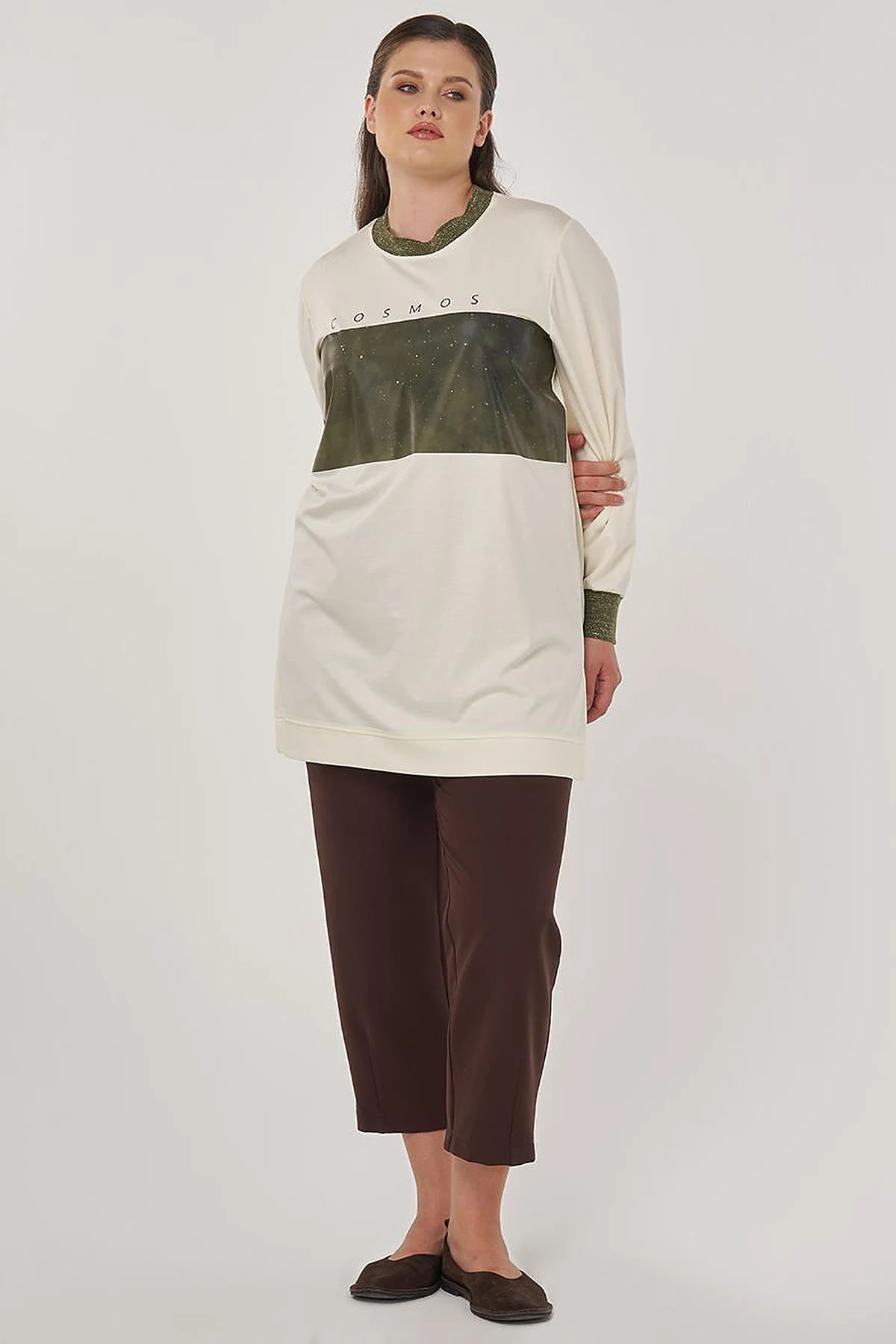 Rayon Tunic with Slogan Detail in Ecru