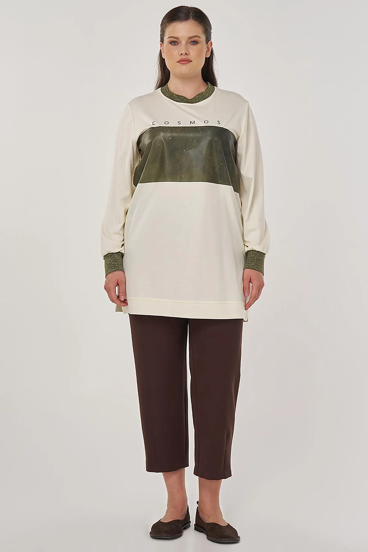 Rayon Tunic with Slogan Detail in Ecru
