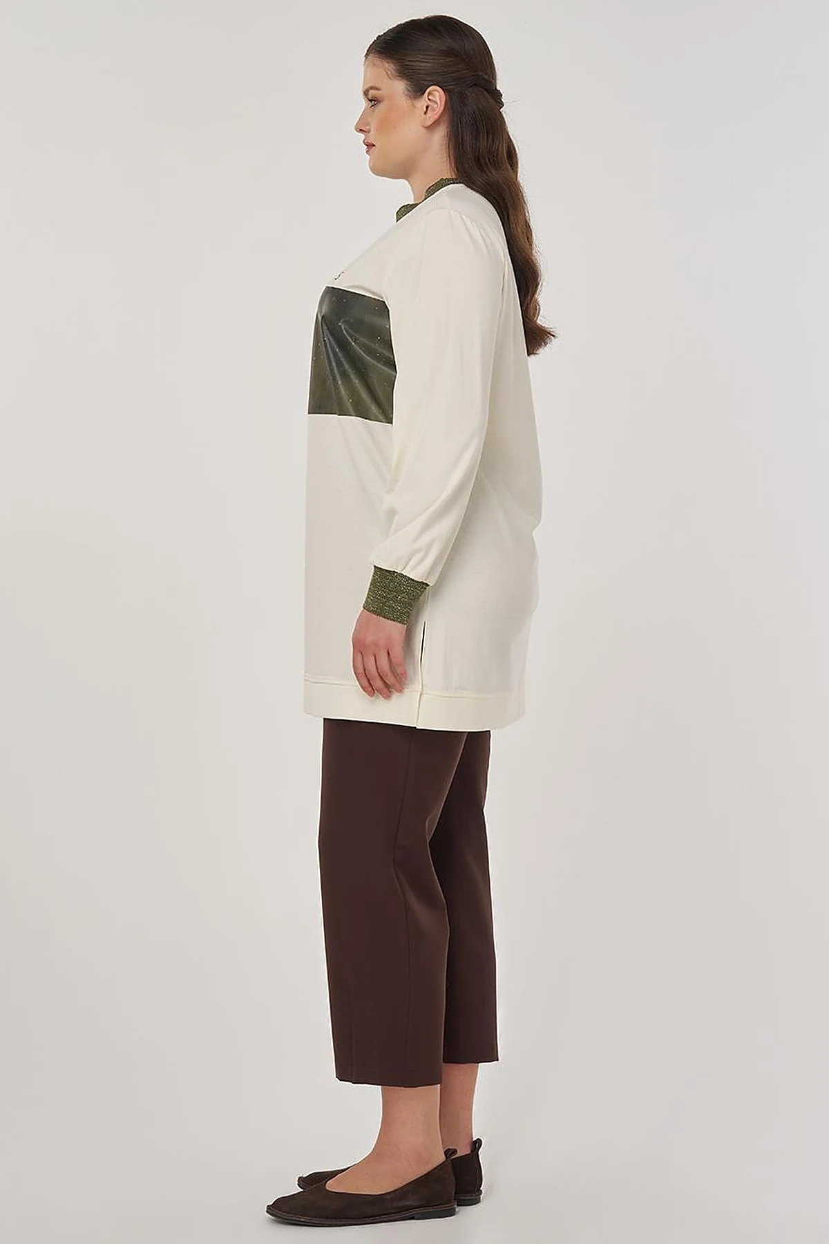 Rayon Tunic with Slogan Detail in Ecru