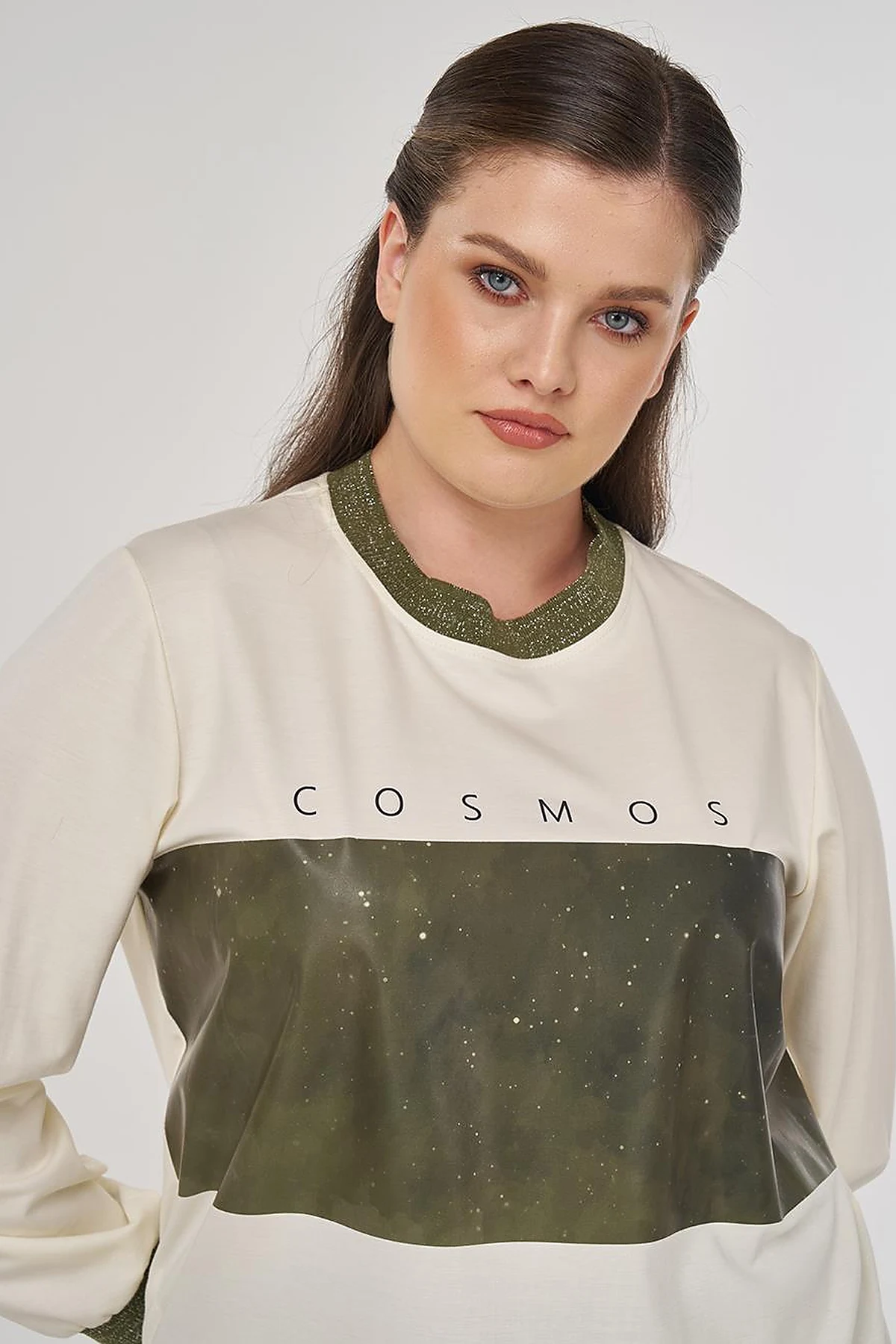 Rayon Tunic with Slogan Detail in Ecru