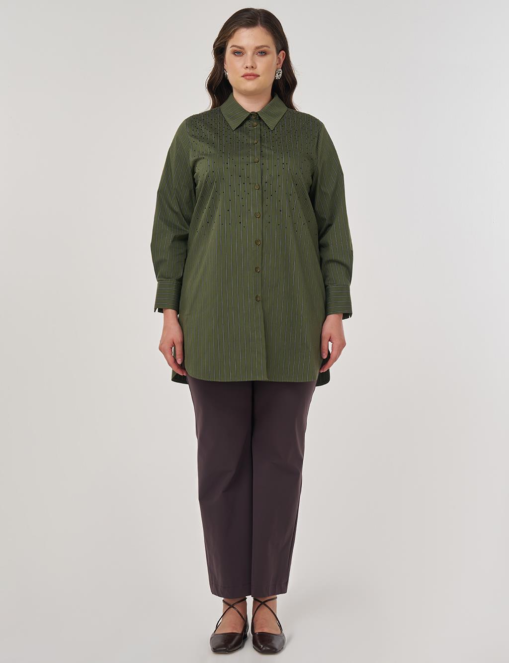 Hotfix Printed Striped Cotton Tunic in Forest Green